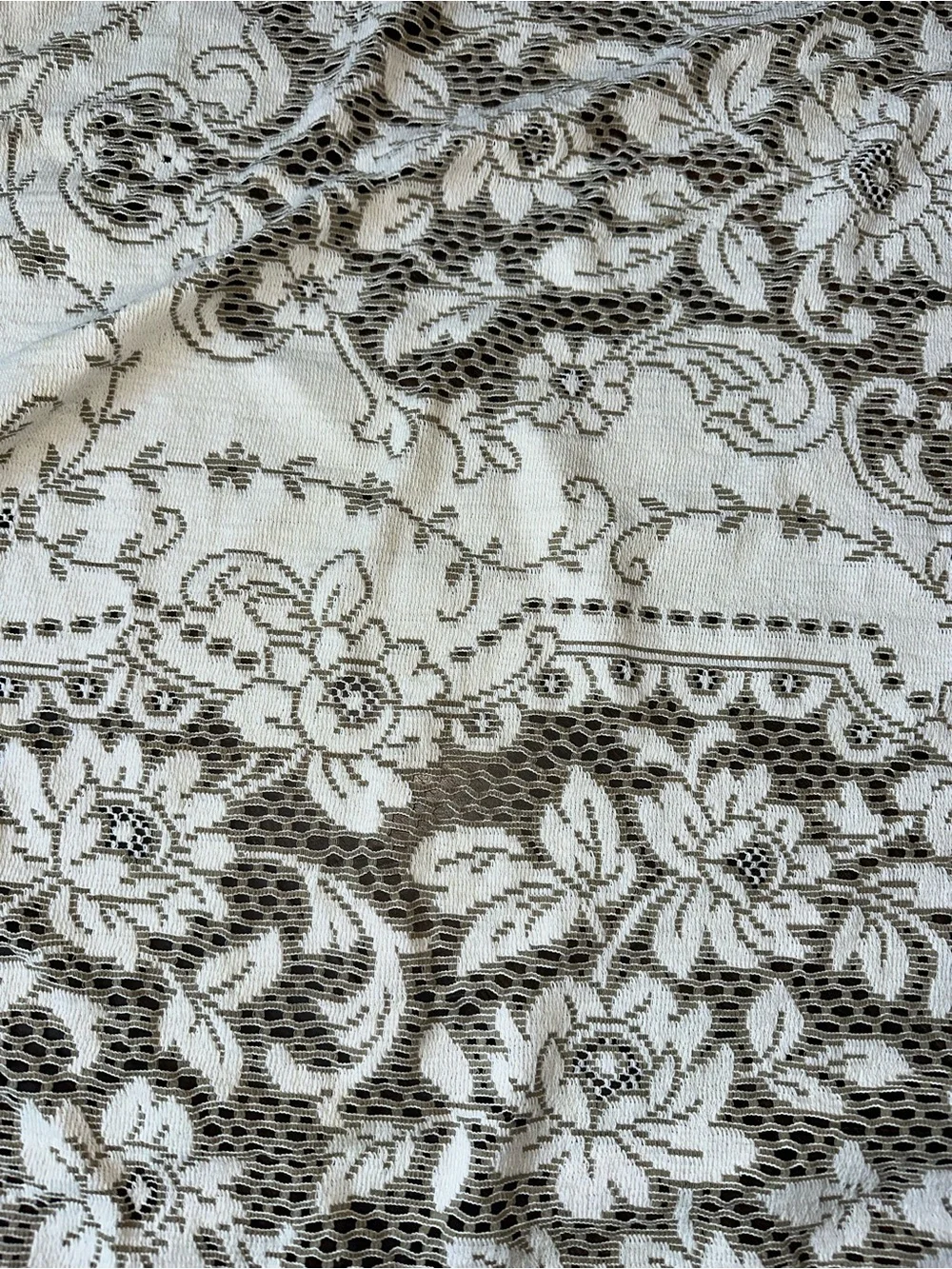 Beautiful vintage table cloth cream and olive green
